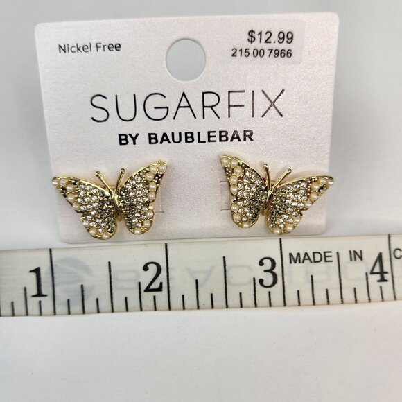 SUGARFIX By BaubleBar Butterfly Earrings Inlaid Crystals Pearls Gold Tone - Picture 4 of 4